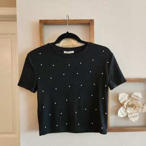 Zara Pearl Black Ribbed Top